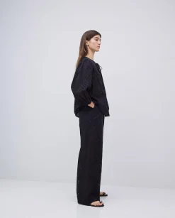 YERSE Pantalones wide leg bordado negro Hot
