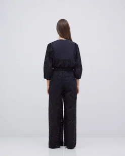 YERSE Pantalones wide leg bordado negro Hot