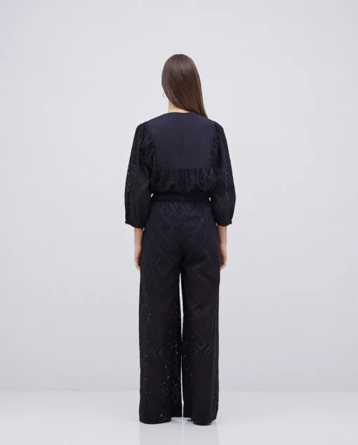 YERSE Pantalones wide leg bordado negro Hot