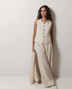 YERSE Pantalones wide leg pinzas crudo Outlet