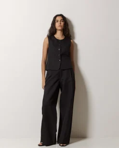 YERSE Pantalones wide leg pinzas negro Online