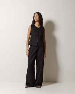 YERSE Pantalones wide leg pinzas negro Online