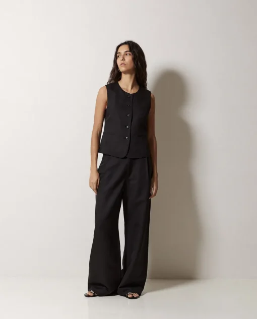 YERSE Pantalones wide leg pinzas negro Online