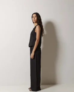 YERSE Pantalones wide leg pinzas negro Online