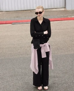 YERSE Pantalones wide leg pinzas negro Online