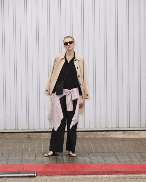 YERSE Pantalones wide leg pinzas negro Online