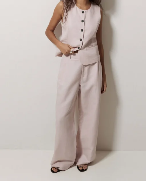 YERSE Pantalones wide leg pinzas rosa Discount