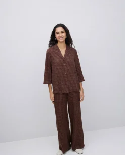 YERSE Pantalones wide leg tencel marrón Hot