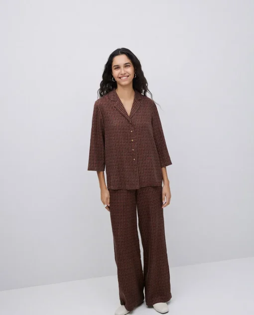 YERSE Pantalones wide leg tencel marrón Hot