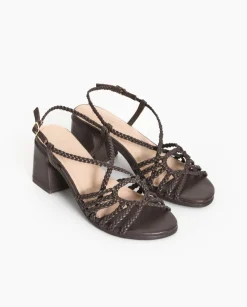 YERSE Sandalias tacón tiras trenzadas chocolate New