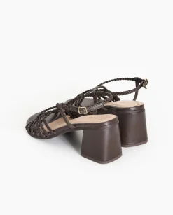 YERSE Sandalias tacón tiras trenzadas chocolate New
