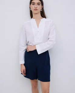 YERSE Short lino azul oscuro Fashion