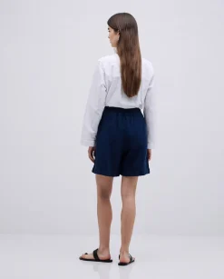 YERSE Short lino azul oscuro Fashion