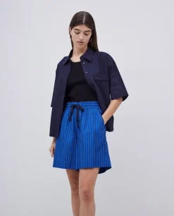 YERSE Short popelín rayas azul oscuro Clearance