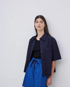 YERSE Short popelín rayas azul oscuro Clearance