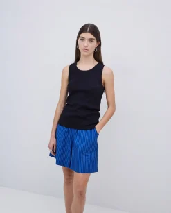 YERSE Short popelín rayas azul oscuro Clearance