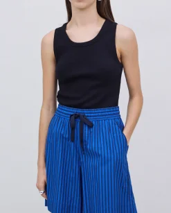 YERSE Short popelín rayas azul oscuro Clearance