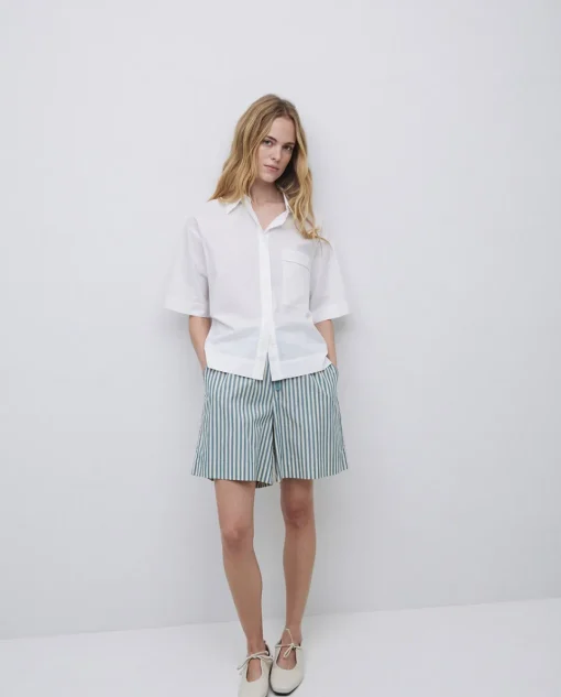 YERSE Short popelín rayas verde Clearance