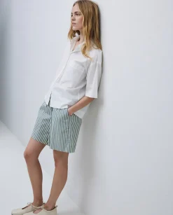 YERSE Short popelín rayas verde Clearance