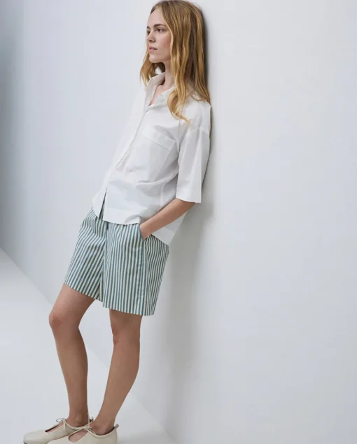 YERSE Short popelín rayas verde Clearance