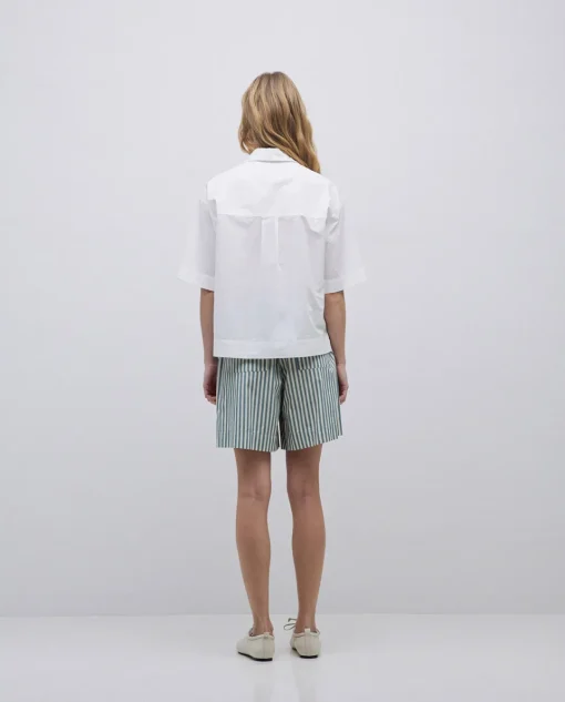 YERSE Short popelín rayas verde Clearance