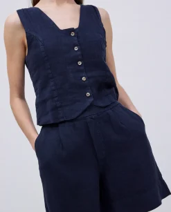 YERSE Shorts 100% lino azul oscuro Sale