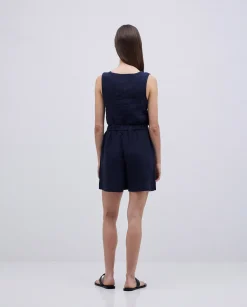 YERSE Shorts 100% lino azul oscuro Sale