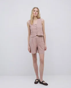 YERSE Shorts 100% lino rosa pálido Fashion