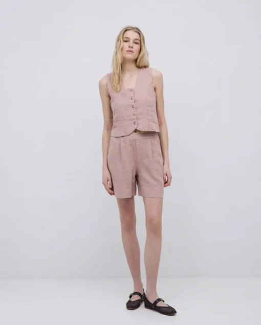 YERSE Shorts 100% lino rosa pálido Fashion