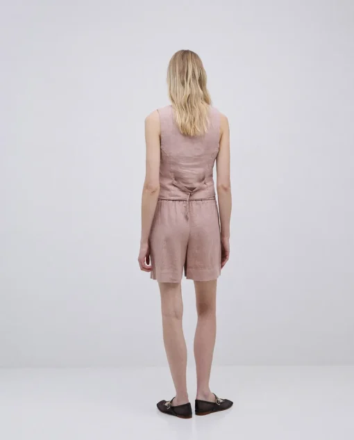 YERSE Shorts 100% lino rosa pálido Fashion