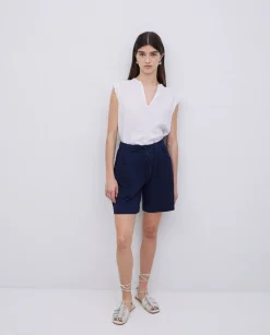 YERSE Shorts bolsillos plastrón azul oscuro Discount