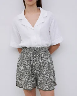 YERSE Shorts fluidos floral caqui Sale