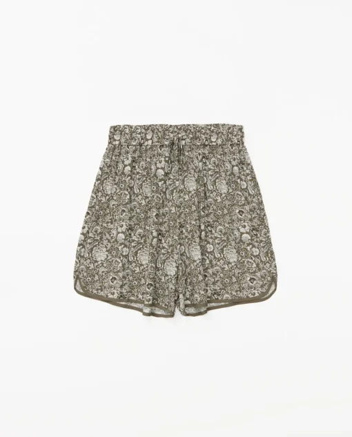 YERSE Shorts fluidos floral caqui Sale