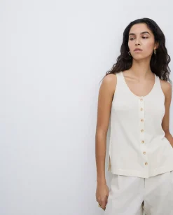 YERSE Top botones escote redondo beige Hot