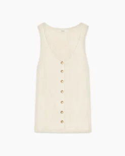 YERSE Top botones escote redondo beige Hot