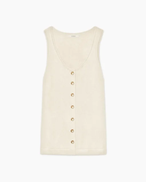 YERSE Top botones escote redondo beige Hot