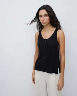 YERSE Top botones escote redondo negro Hot