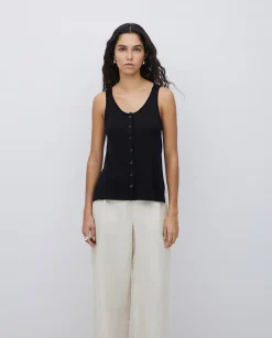 YERSE Top botones escote redondo negro Hot