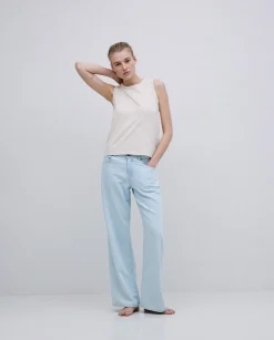 YERSE Top básico escote redondo beige Hot