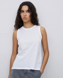YERSE Top básico escote redondo blanco Fashion