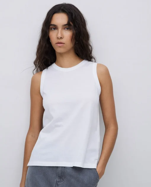 YERSE Top básico escote redondo blanco Fashion