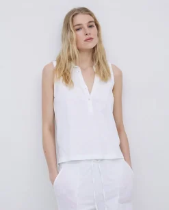 YERSE Top cuello polo botones blanco Discount