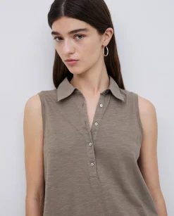 YERSE Top cuello polo botones caqui Online