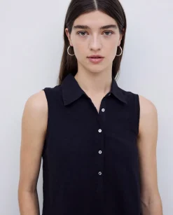 YERSE Top cuello polo botones negro Clearance