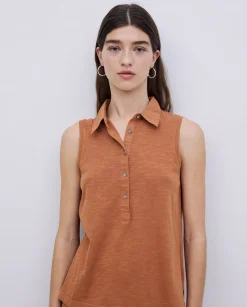 YERSE Top cuello polo botones terracota Discount