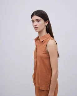 YERSE Top cuello polo botones terracota Discount