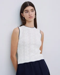 YERSE Top detalles contraste blanco roto Discount