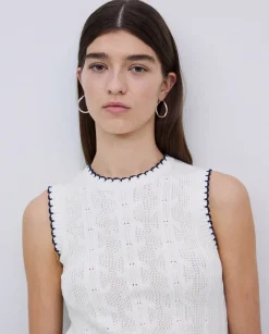 YERSE Top detalles contraste blanco roto Discount
