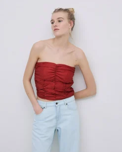 YERSE Top drapeado palabra de honor terracota Discount