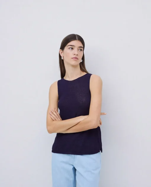 YERSE Top escote redondo azul oscuro New